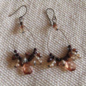 Brown & amber beaded dangle earrings
